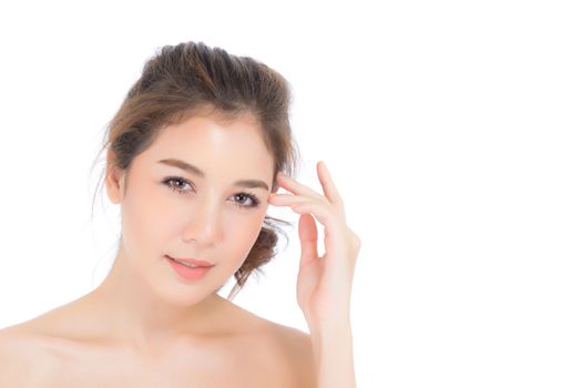 Beautiful girl with makeup, woman and skin care cosmetic concept / attractive beauty asian girl on face isolated on white background.