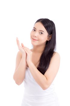 Beautiful girl with makeup, woman portrait and skin care cosmetic concept / attractive beauty asian girl on face isolated on white background.