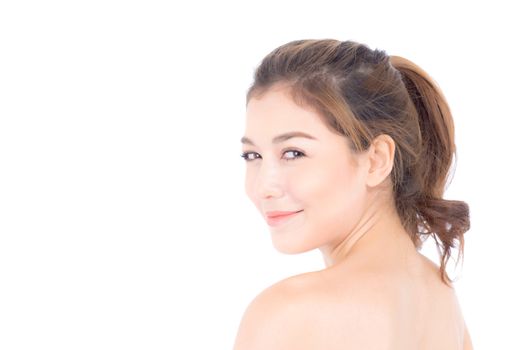Beautiful girl with makeup, woman portrait and skin care cosmetic concept / attractive beauty asian girl on face isolated on white background.