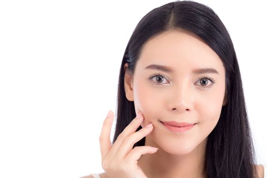 Beautiful girl with makeup, woman portrait and skin care cosmetic concept / attractive beauty asian girl on face isolated on white background.