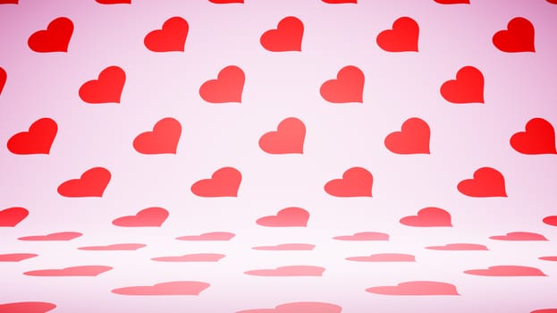 Empty Blank Red and Pink Heart Pattern Studio Background 3D Render Illustration