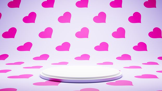 Empty White Platform on Purple Heart Pattern Studio Background 3D Render Illustration