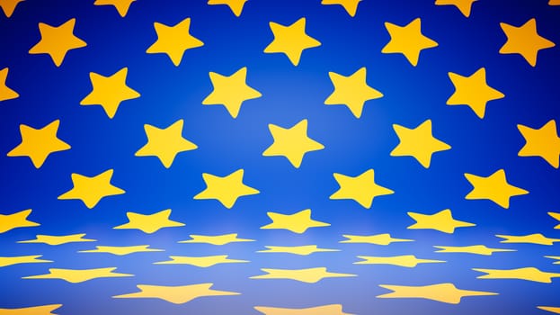 Empty Blank Blue and Yellow Stars Pattern Studio Background 3D Render Illustration