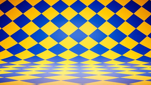 Empty Blank Blue and Yellow Checkered Pattern Studio Background 3D Render Illustration