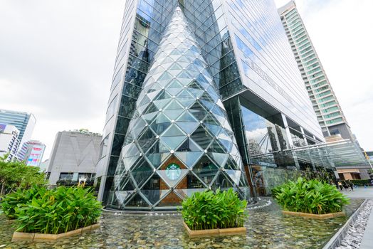 Bangkok , Thailand -  19  August, 2020 : starbucks coffee shop at sathon square building in Bangkok