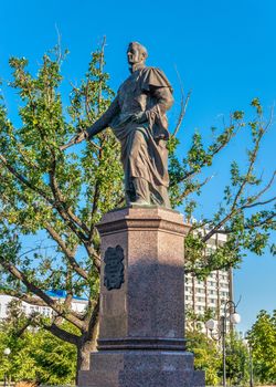 Berdyansk, Ukraine 07.23.2020. Monument to Count Vorontsov in Berdyansk city, Ukraine, on a summer morning