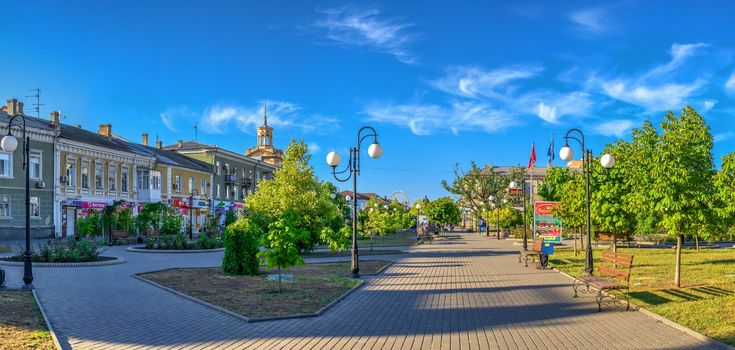 Berdyansk, Ukraine 07.23.2020. Azov avenue in Berdyansk, Ukraine, on an early summer morning