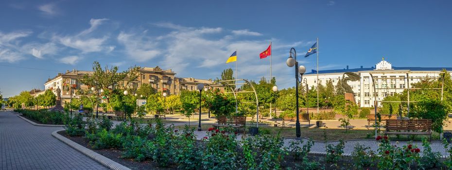 Berdyansk, Ukraine 07.23.2020. Azov avenue in Berdyansk, Ukraine, on an early summer morning