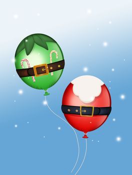 illustration of balloons of Santa Claus and elf