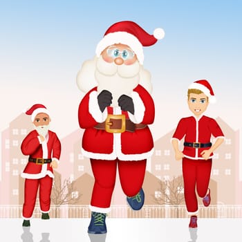 illustration of Santa Claus running