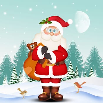 illustration of Santa Claus with Christmas gifts