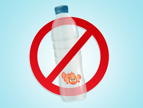 illustration of little goldfish trapped in the plastic bottle
