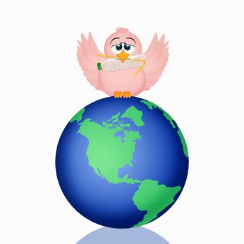 illustration of little bird with plastic waste