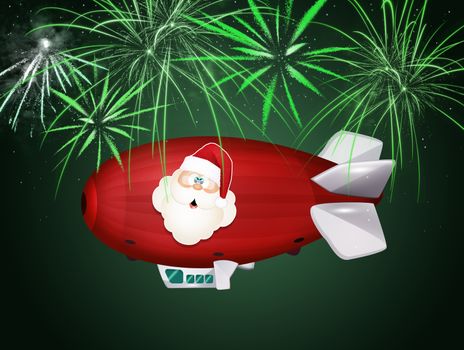 illustration of Santa Claus on airship