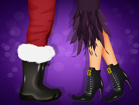 illustration of witch's and Santa's legs