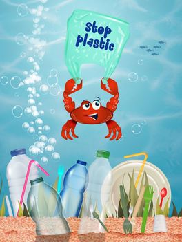 illustration of concept of plastic waste alert