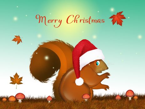 illustration of squirrel for Christmas postcard