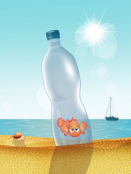 illustration of goldfish trapped in the plastic bottle