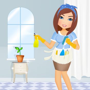 illustration of housewife does house cleaning