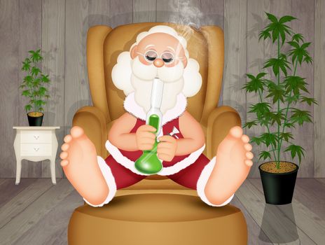 illustration of Santa Claus smokes the bong
