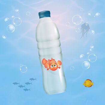 illustration of fish trapped in the plastic bottle