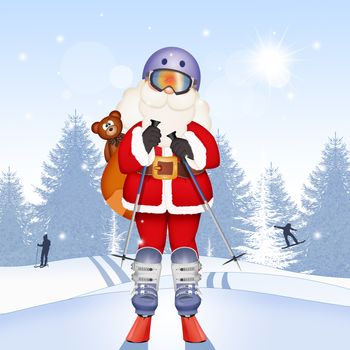 illustration of Santa Claus with skis