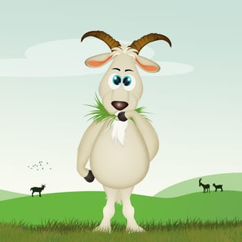 illustration of goat eat grass