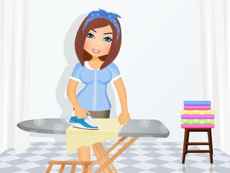illustration of woman ironing