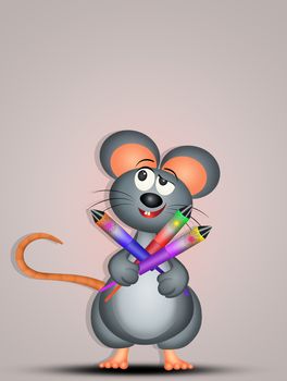 funny rat with fireworks explosion for the New Year