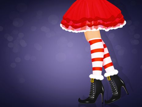 illustration of legs of Santa Claus girl close up