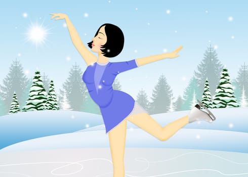 illustration of brunette girl skating on ice