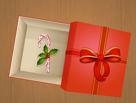 illustration of candy cane in Christmas box