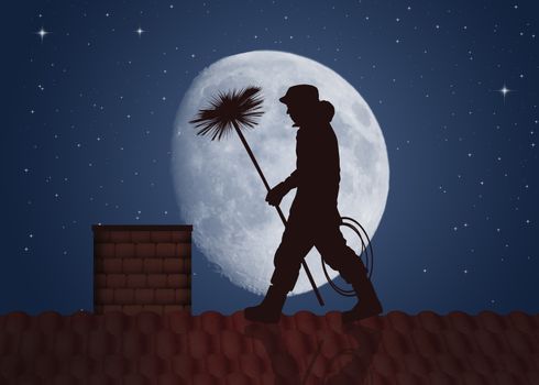 illustration of chimney sweep on the roof