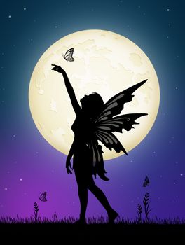 illustration of fairy dancing in the moonlight