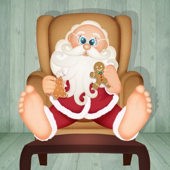 illustration of Santa Claus eats the cookies