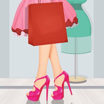 illustration of woman with shopping bag
