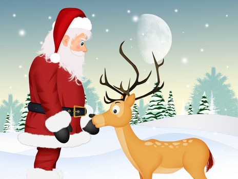 illustration of Santa Claus and reindeer