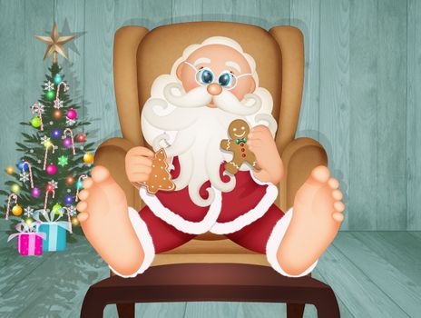 illustration of Santa Claus eats the cookies