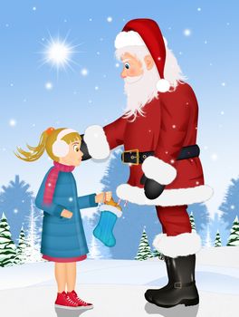 Santa Claus and children with Christmas socks