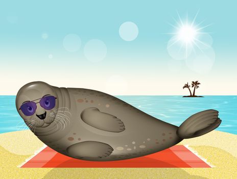 illustration of seal tanned on the beach