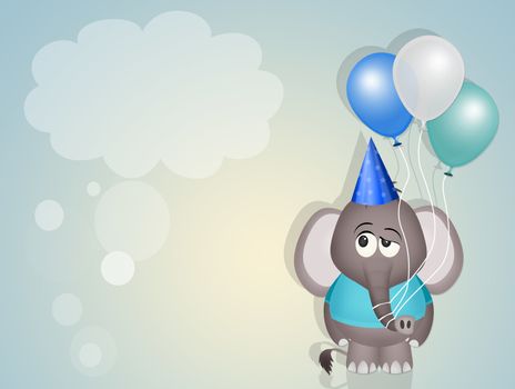 funny invitation for birthday party with baby elephant with balloons