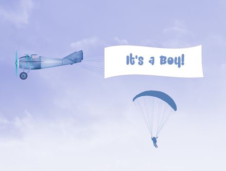 illustration of airplane with banner for baby boy