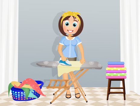 illustration of woman ironing