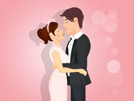 illustration of happy bride and groom