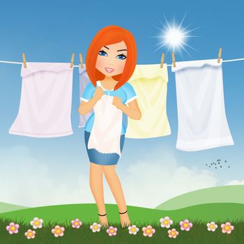 illustration of woman hangs out clothes