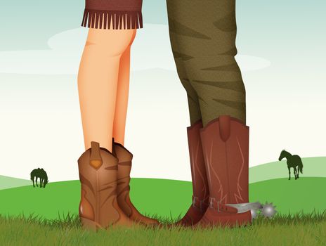 illustration of couple with cowboy boots