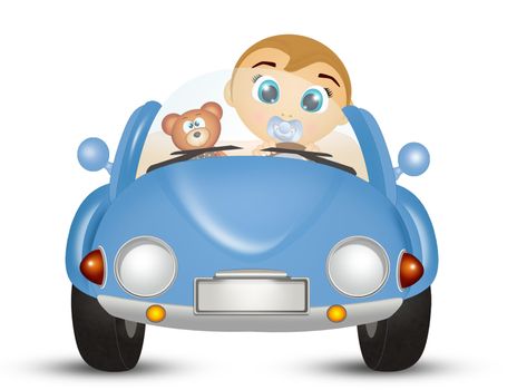 illustration of baby male on board on car