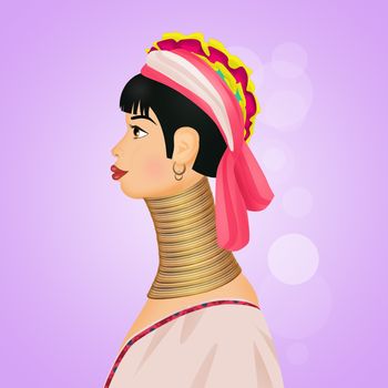 funny illustration of Padaung woman