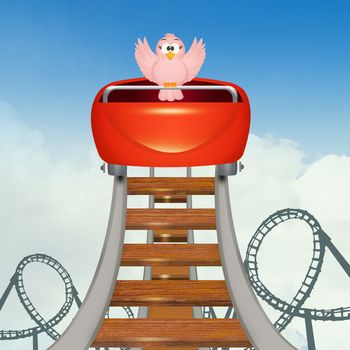 illustration of bird on roller coaster