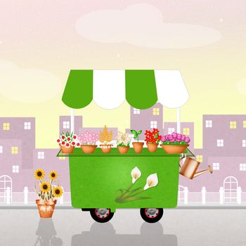 illustration of flower cart